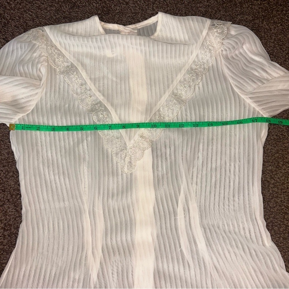 Fritzi Vintage Ivory Lace Trim Pinstripe Blouse Button Back Long Sleeve Size 4 - Picture 6 of 7